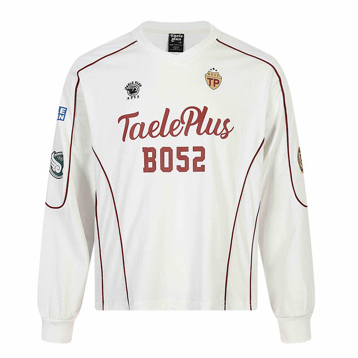 Herren Retro-inspiriertes Langarm-Fußballtrikot mit V-Ausschnitt und Kontrastpaspeln Drune