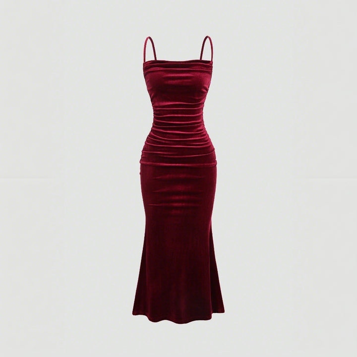 Damen Elegantes Samt-Maxi-Kleid mit figurbetontem Schnitt und raffinierten Raffungseffekten Drune