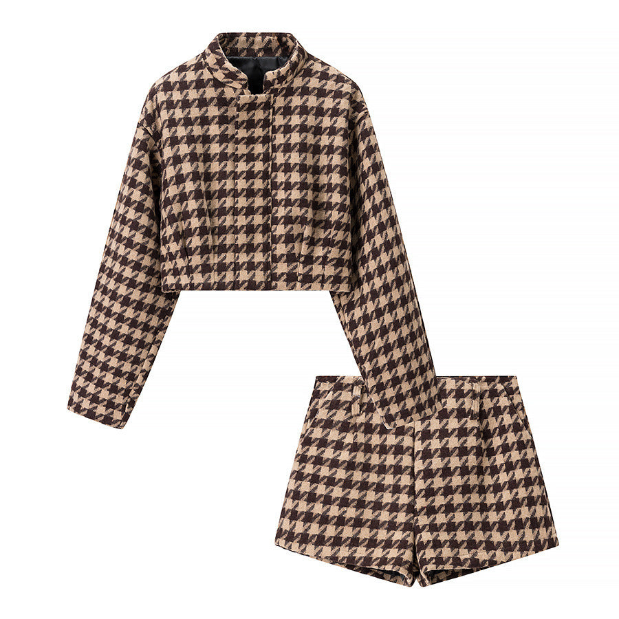 Damen modische cropped Jacke im Hahnentritt-Design Drune