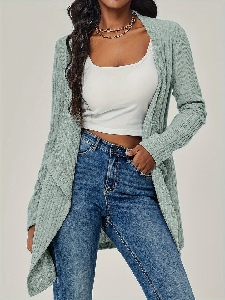 Damen Offener Rippstrick-Cardigan mit Wasserfallkragen Drune