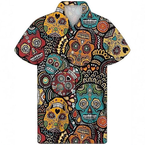 Herren Kurzarmhemd mit kreativem Totenkopf-Design und atmungsaktivem Stoff Drune