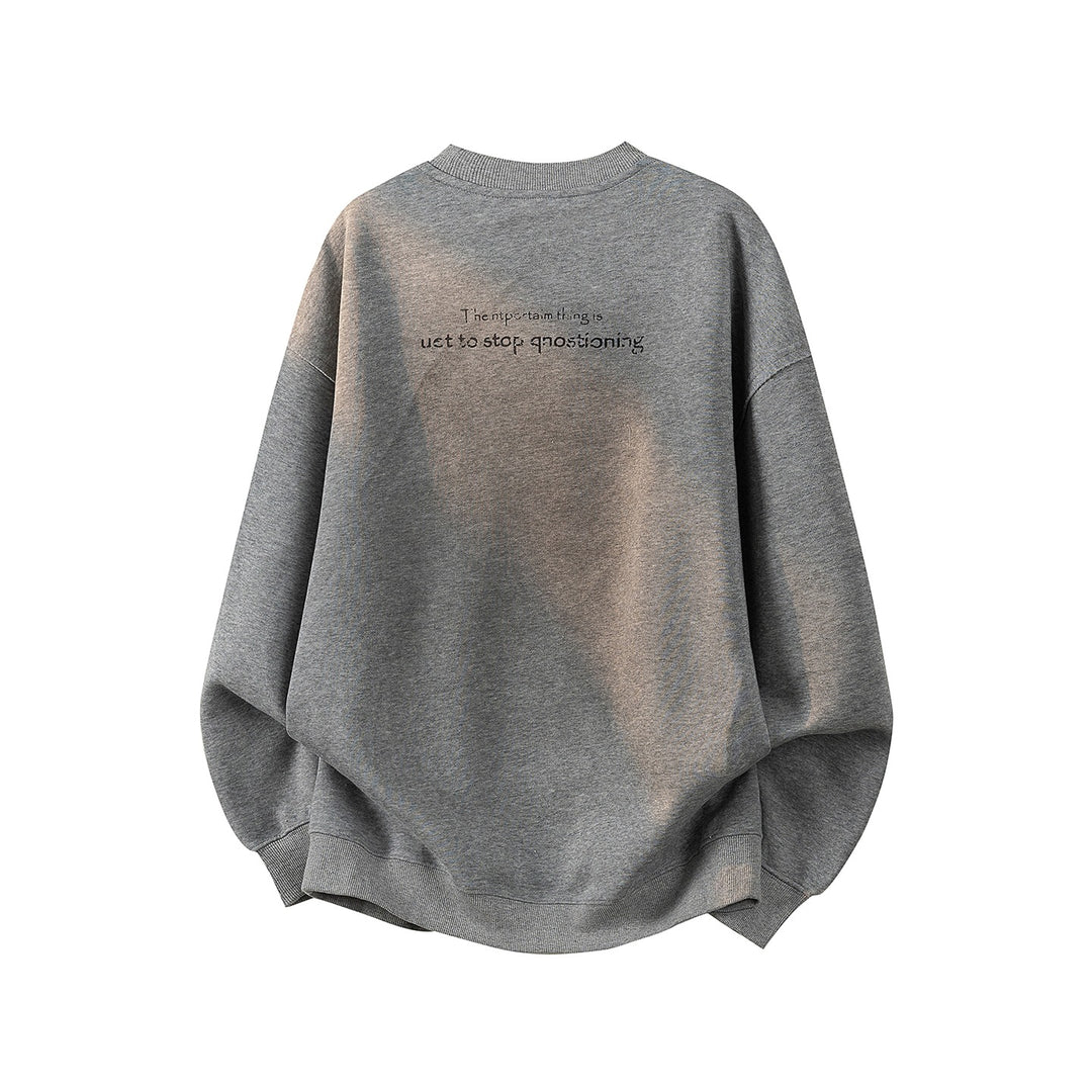 Damen Oversize-Sweatshirt mit gesticktem Schriftzug, abgerundetem Saum & überschnittener Schulter Drune