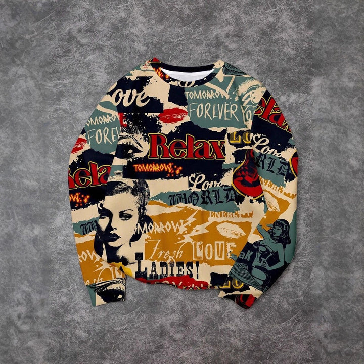 Damen Lässiger Sweatshirt mit kreativem Grafikdruck Drune