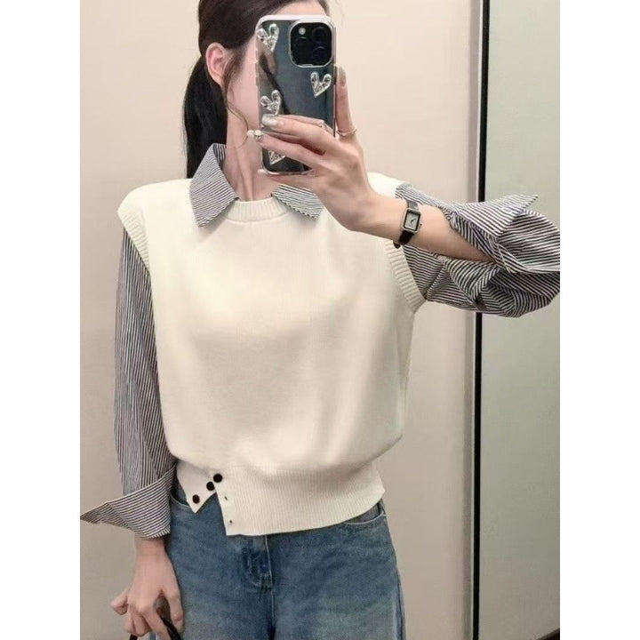 Damen lässiger Pullover mit eleganten Hemdärmel und strukturierter Optik Drune