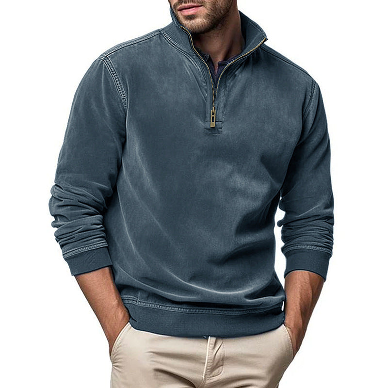 Herren Halbzip Sweatshirt mit Stehkragen und Rippbündchen Drune