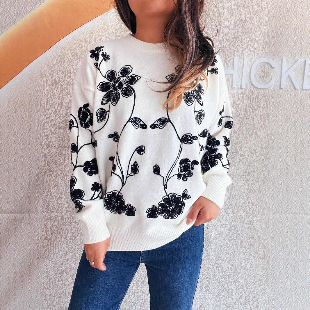 Damen Oversized Pullover mit floralem Design Drune