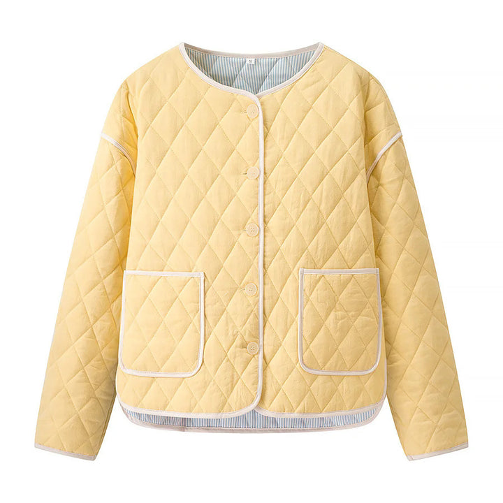 Damen nan gesteppte Übergangsjacke mit Rundhalsausschnitt oversized Eingrifftaschen und kontrastpaspel Drune