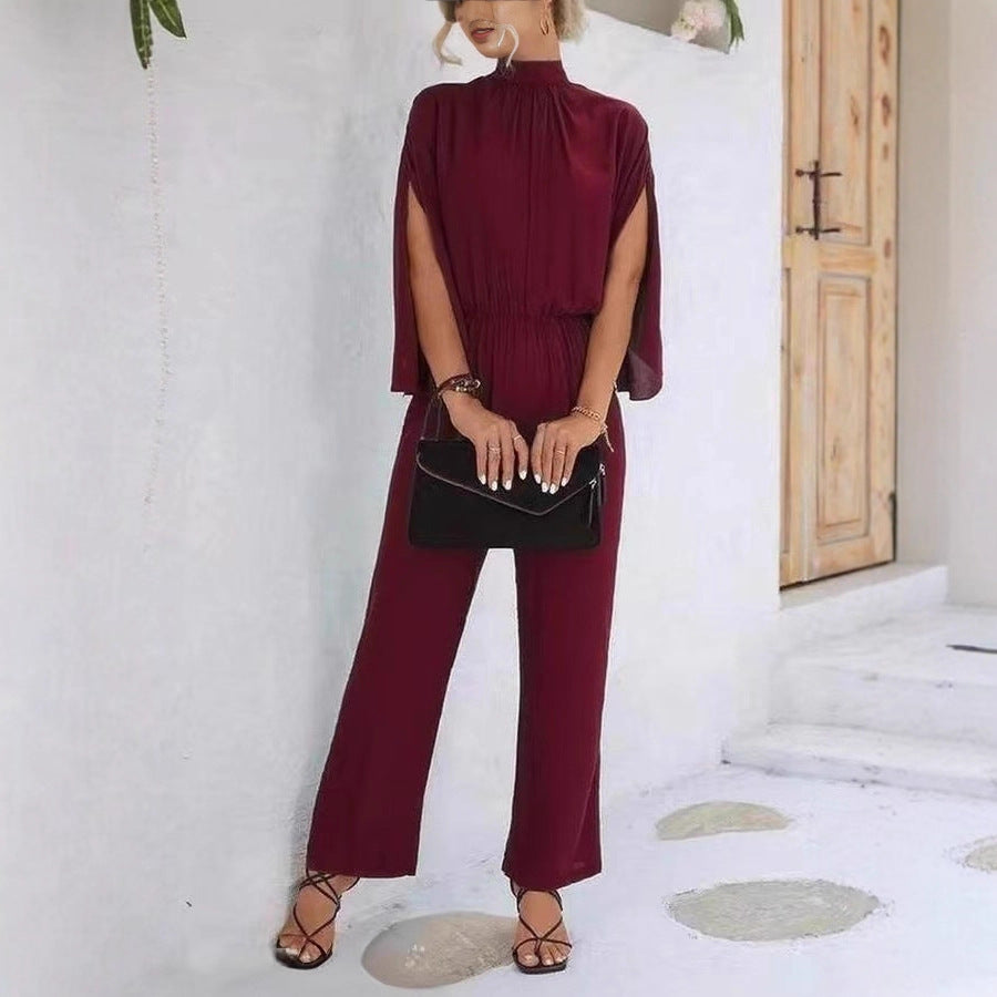 Damen eleganter Jumpsuit mit weitem Bein und Chiffon-Ärmeln Drune