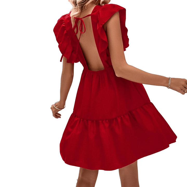 Damen Sommerliches Kleid mit Volantärmeln und offenem Rücken Drune