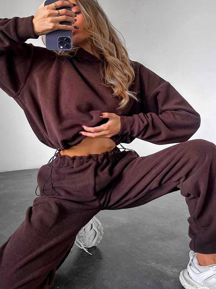 Damen gemütlicher Fleece-Jumpsuit mit Kapuze und elastischem Bund Drune