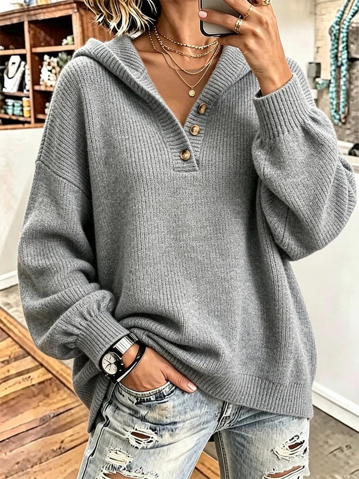 Damen Bequemer Strickpullover mit Kapuze Drune