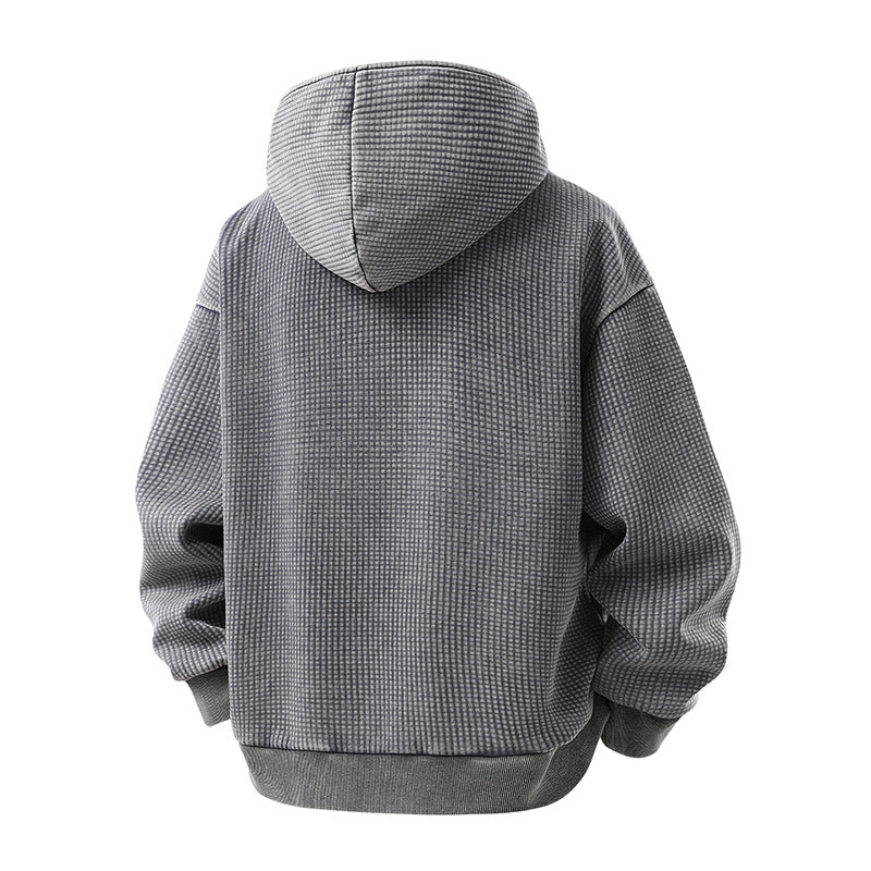 Herren Oversize Waffelstruktur-Kapuzenjacke mit hohem Schlauchkragen und diagonalem Reißverschluss Drune