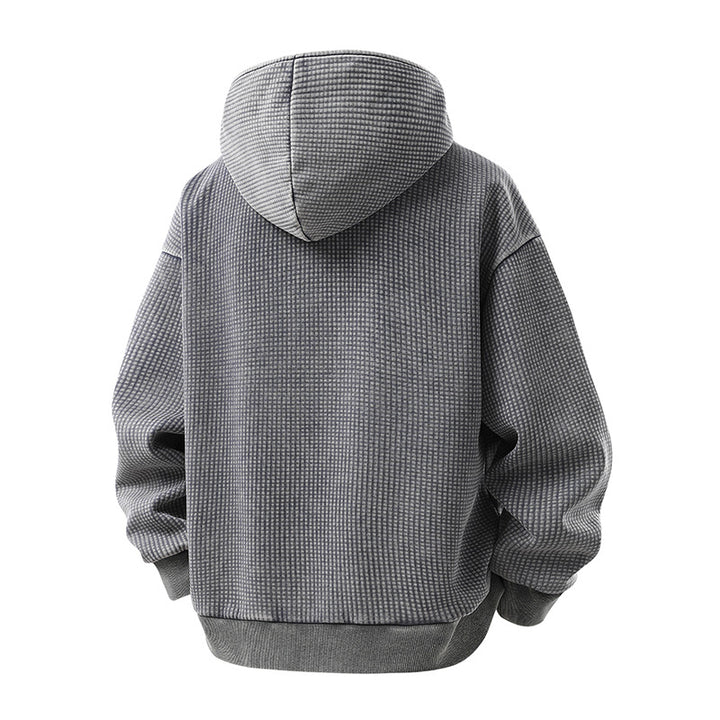 Herren Oversize Waffelstruktur-Kapuzenjacke mit hohem Schlauchkragen und diagonalem Reißverschluss Drune
