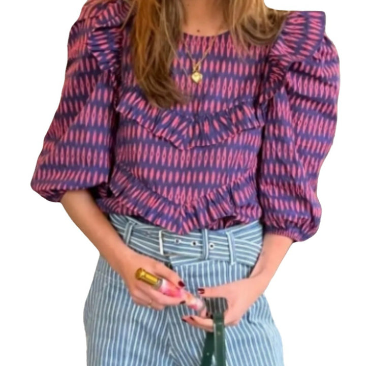 Damen Bluse mit Raffungen und schickem Volant Drune