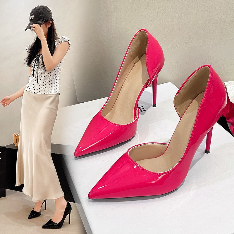 Damen Elegante Lack-Pumps mit spitzer Zehenform und Cut-Out-Ferse Drune