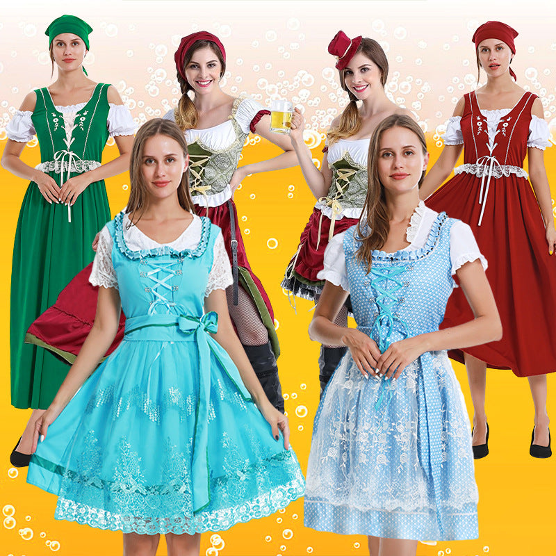 Damen nan kurzes Trachtenkleid im Dirndlstil mit floraler Spitzen-Schürze, geschnürter Miederfront und geraffter Carmenbluse Drune