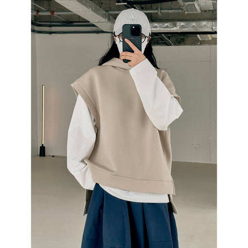 Damen Ärmellose Kapuzenweste im Boxy-Cut aus French Terry mit Seitenschlitzen Drune