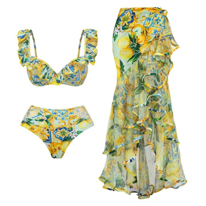 Damen Bikiniset mit elegantem Rüschendesign und maxi Rock Drune
