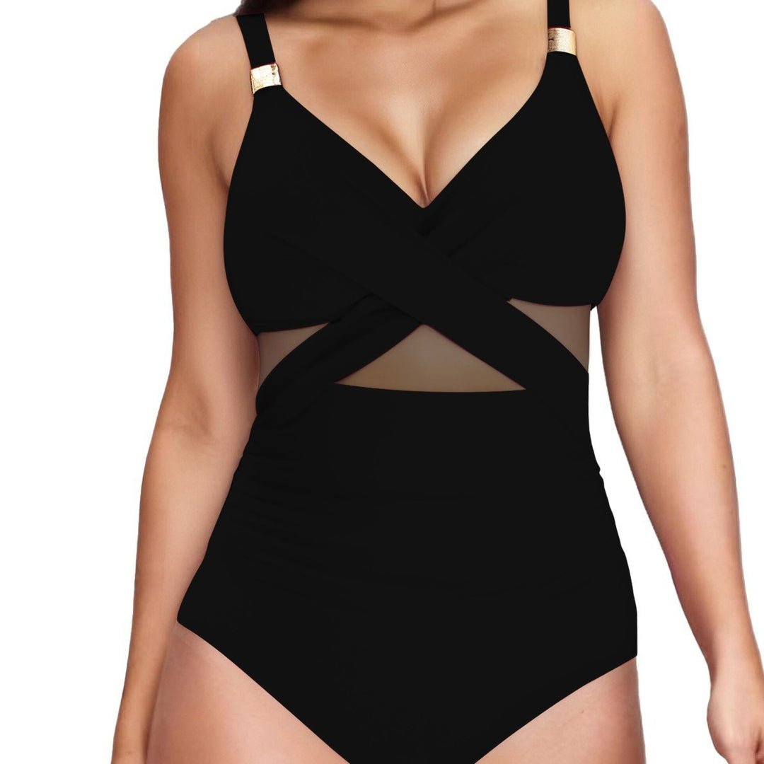 Damen Eleganter Einteiler mit transparenter Einsätzen Drune