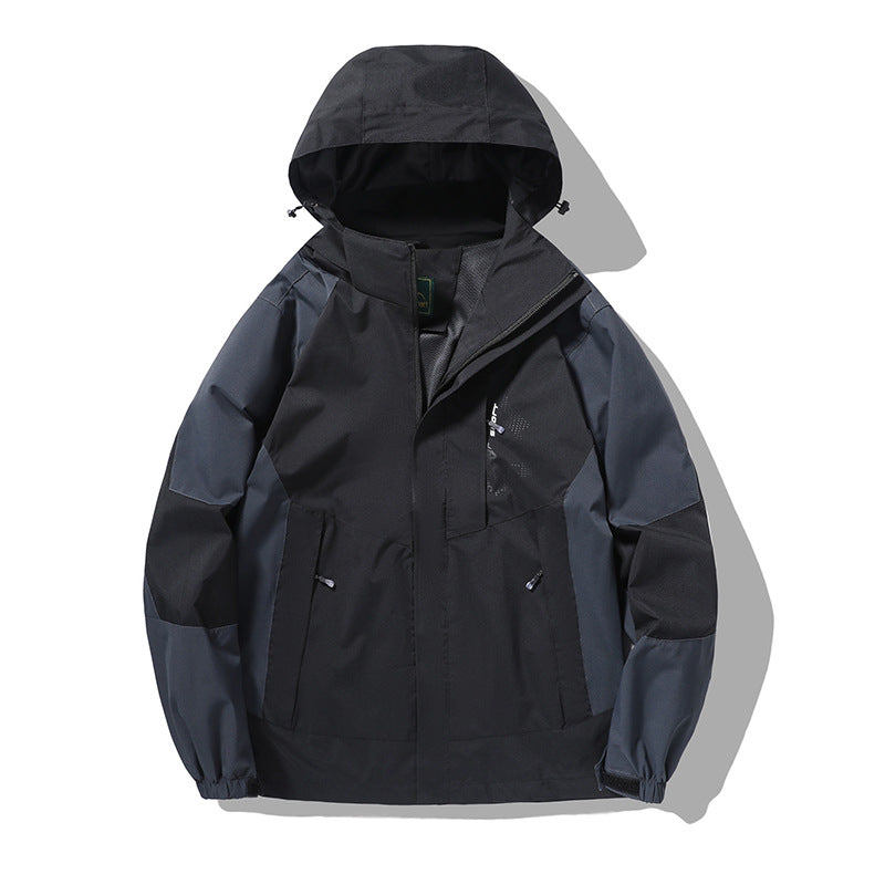Herren wind- und wasserabweisende Outdoor-Hoodiejacke mit Belüftungsnetz, verstellbarer Kapuze und verdeckter Frontblende Drune