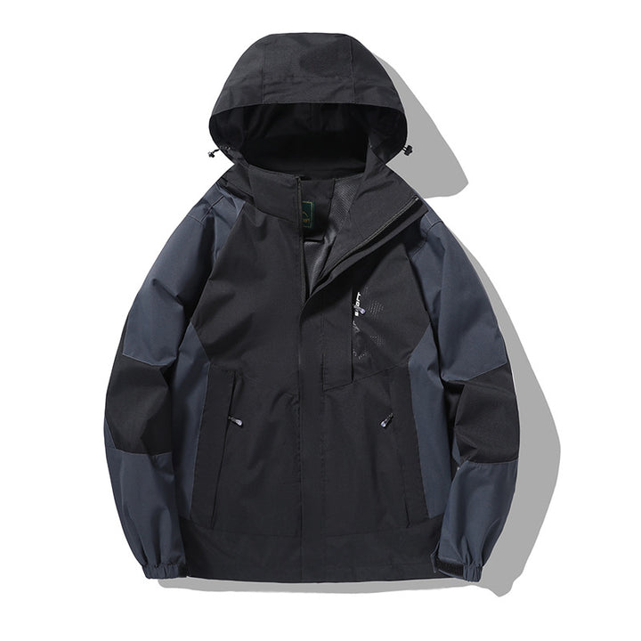 Herren wind- und wasserabweisende Outdoor-Hoodiejacke mit Belüftungsnetz, verstellbarer Kapuze und verdeckter Frontblende Drune
