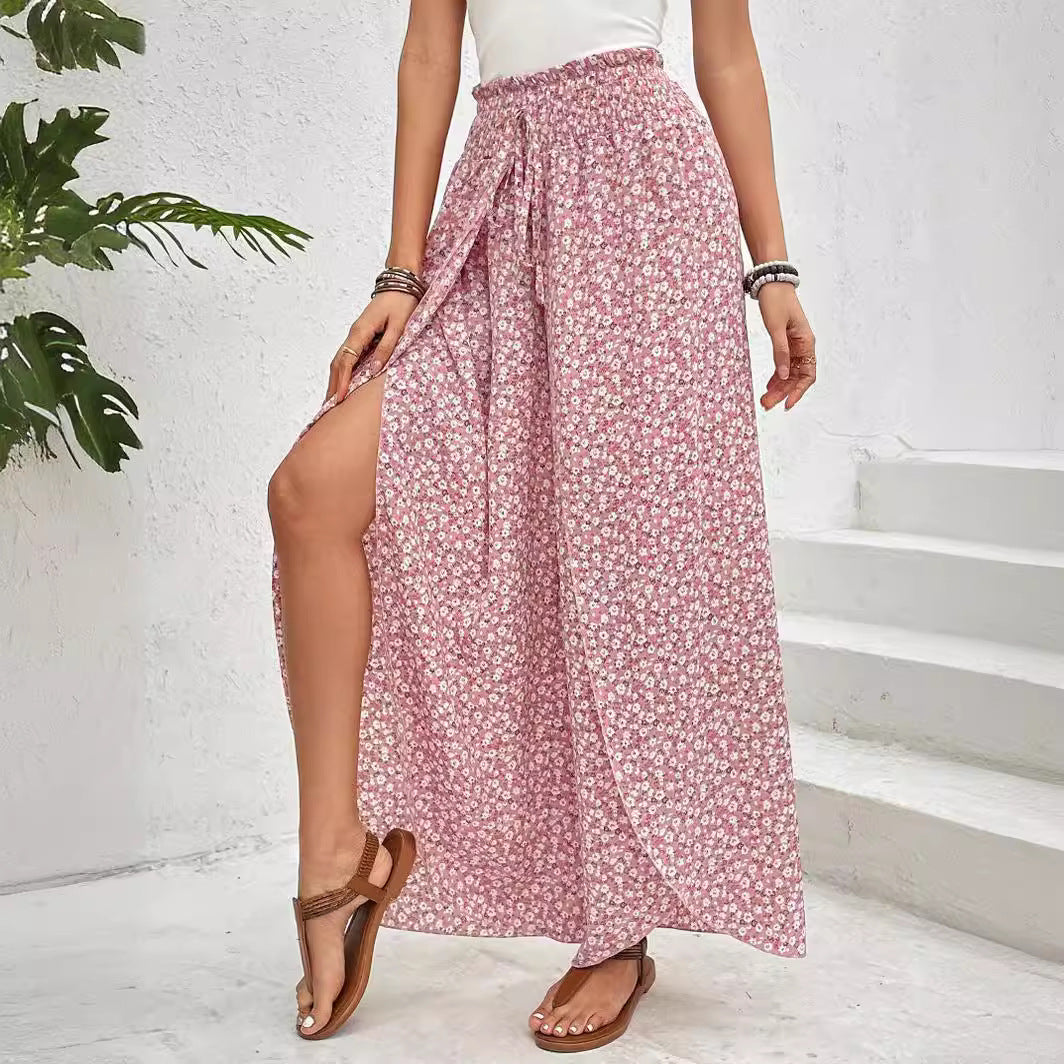 Damen weite Sommerhose mit elastischem Bund und floralem Design Drune