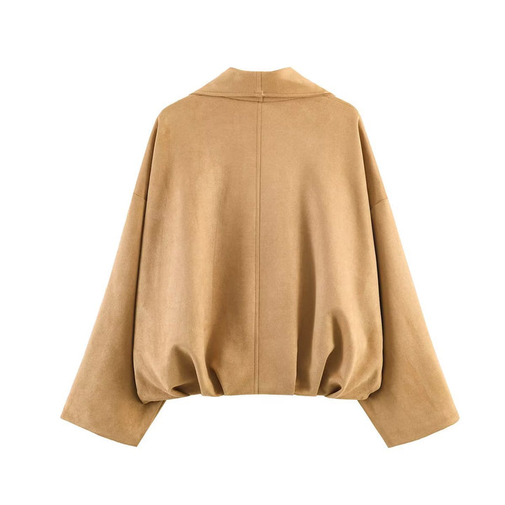 Damen Kurz geschnittene Oversize-Suedejacke mit weitem Wasserfallkragen Drune