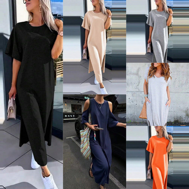Damen Lässiges Maxikleid mit seitlichen Schlitzen und Oversize-Design Drune