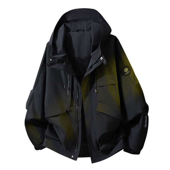 Herren Oversize Utility-Kapuzenjacke mit Multifunktions-Taschen, Zwei-Wege-Reißverschluss & verstellbarem Saum Drune