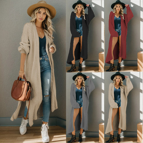 Damen Länger Strickcardigan mit offenem Design und lässiger Passform Drune