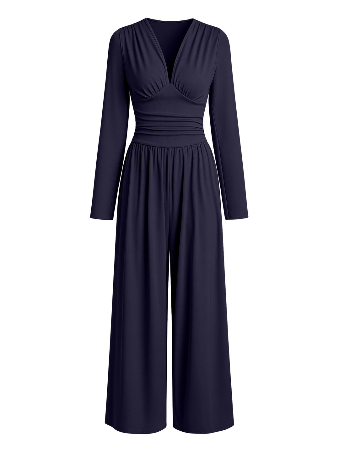 Damen Eleganter V‑Ausschnitt Jumpsuit mit tailliertem Wickelbund und weitem Hosenbein Drune