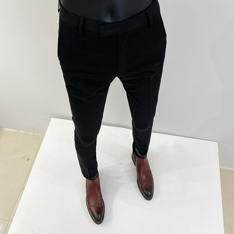 Herren nan schlanke elegante Anzughose mit Stretchbund, Bügelfalte und schmal zulaufendem Bein Drune
