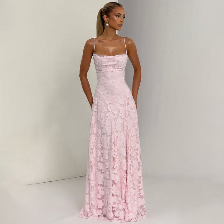 Damen Maxikleid mit floralem Spitzenmuster und schwingendem Rock Drune