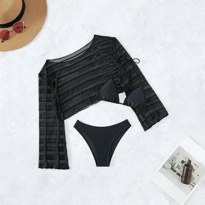 Damen Bikiniset mit transparenter Bluse und elegantem Knoten Drune
