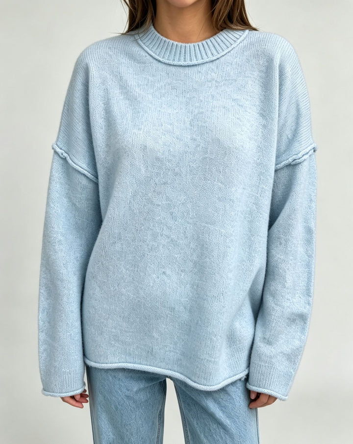 Damen Oversize-Boxy-Pullover mit kurzem Stehkragen und dekorativer Kantennaht Drune