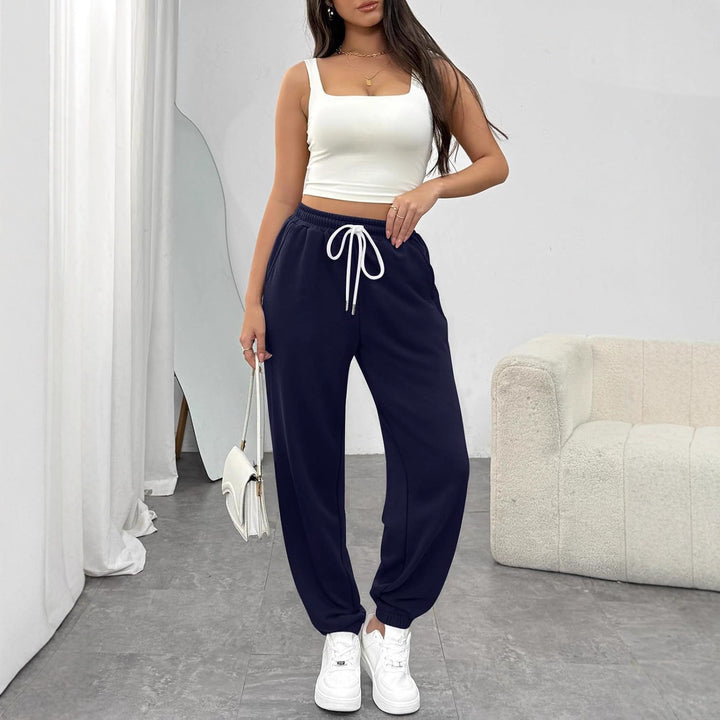 Damen High-Waist Jogginghose mit Tunnelzug, elastischen Bündchen und Seitentaschen Drune