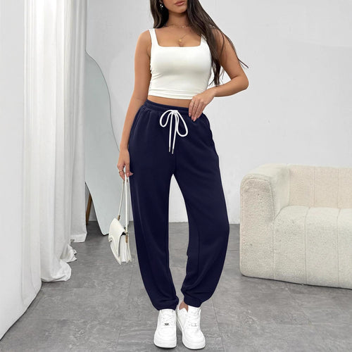 Damen High-Waist Jogginghose mit Tunnelzug, elastischen Bündchen und Seitentaschen Drune