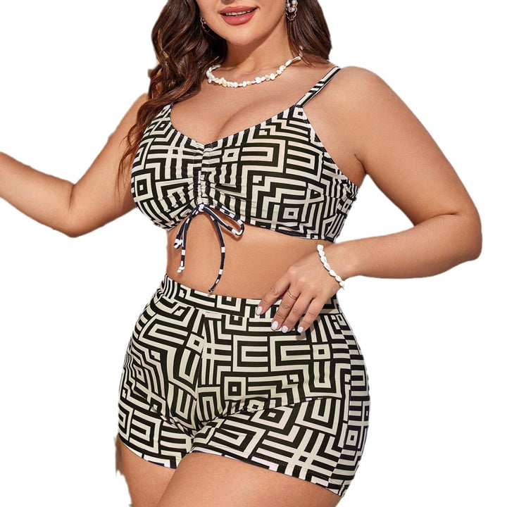 Damen Bikini-Set mit transparentem Überwurf und modischem geometrischen Muster Drune