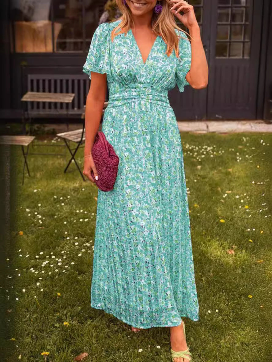 Damen Maxikleid mit floralem Muster und raffinierten Ärmeln Drune