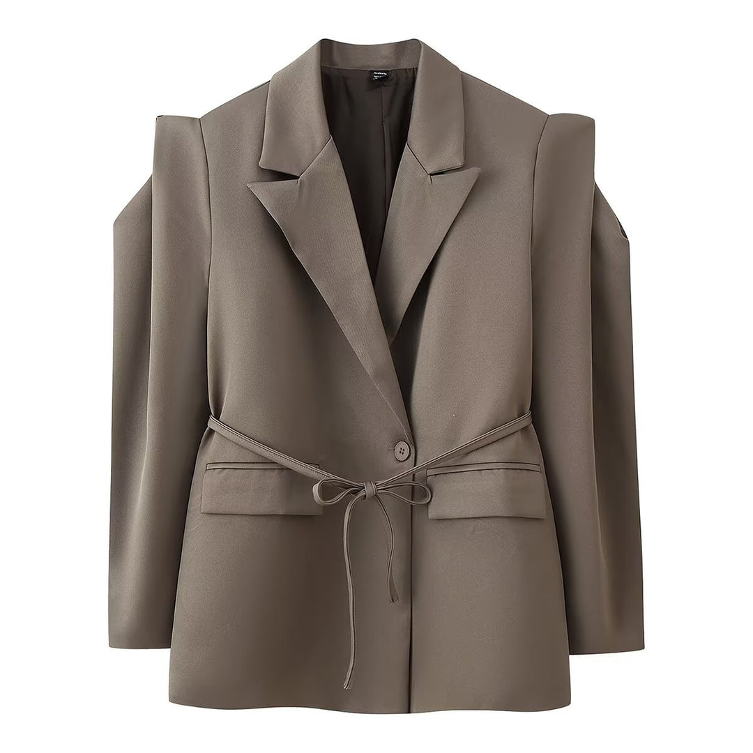 Damen Blazer mit Schulter-Cutouts, Taillengürtel und Ein-Knopf-Verschluss Drune