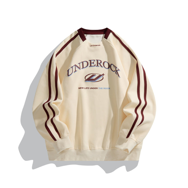 Unisex Oversize Rundhals-Sweatshirt mit Kontraststreifen und großem Logoprint Drune