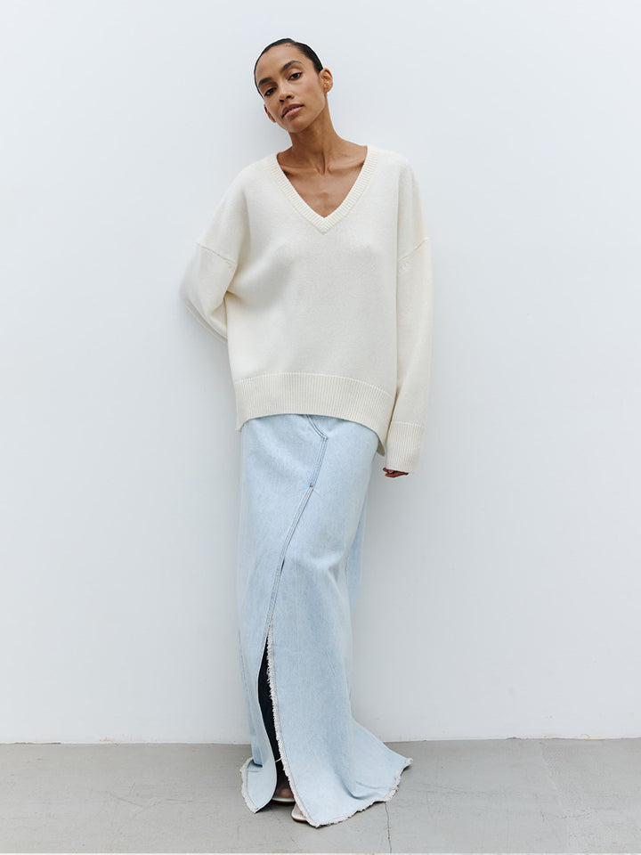 Damen langer Jeansrock mit seitlichem Schlitz und hochwertiger Baumwolle Drune