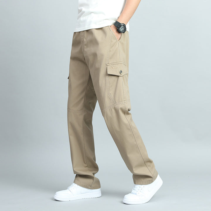 Herren Robuste Canvas-Cargohose mit geradem Bein, Knieabnähern & Klappentaschen Drune
