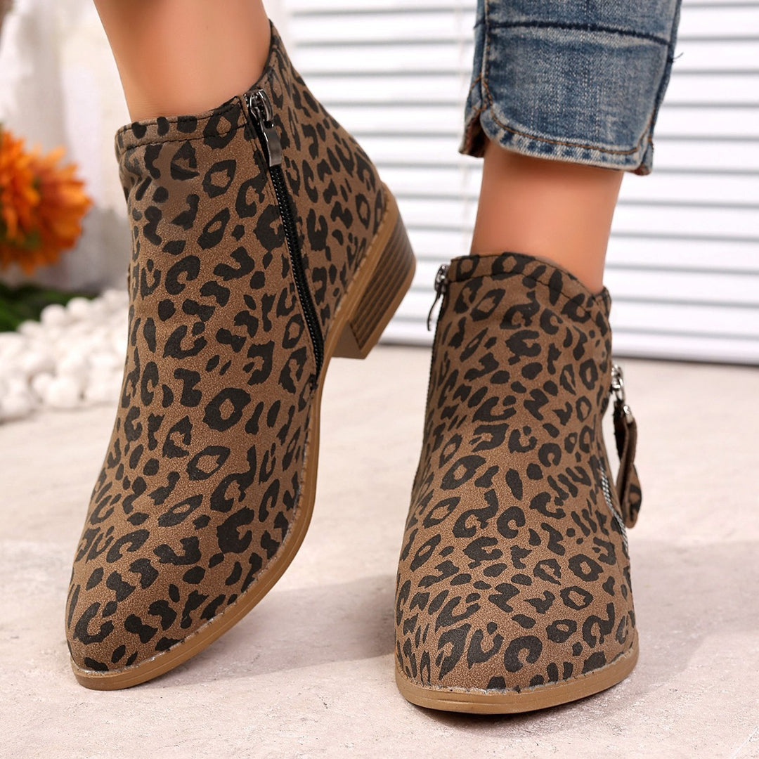 Damen Stiefeletten mit edlem Leopardenmuster und elegantem Reißverschluss Drune