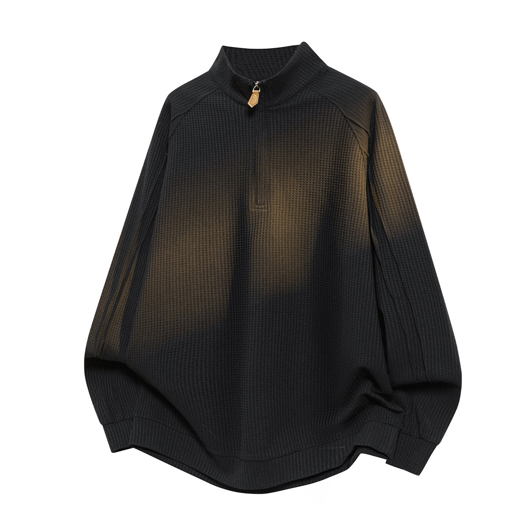 Unisex Waffelstruktur-Halbzip-Pullover mit Stehkragen und Oversized-Schnitt Drune