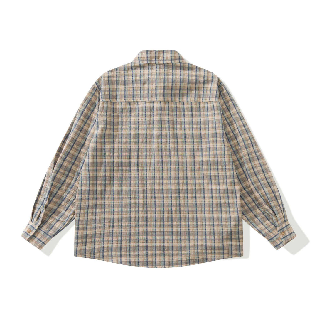Herren Karierte Leinenhemd-Jacke mit aufgesetzten Brusttaschen Drune