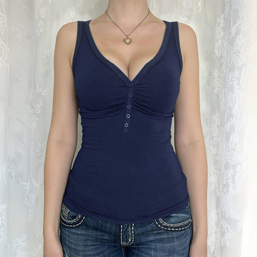 Damen Figurnahes Trägershirt mit Knopfleiste und elastischem Stoff Drune
