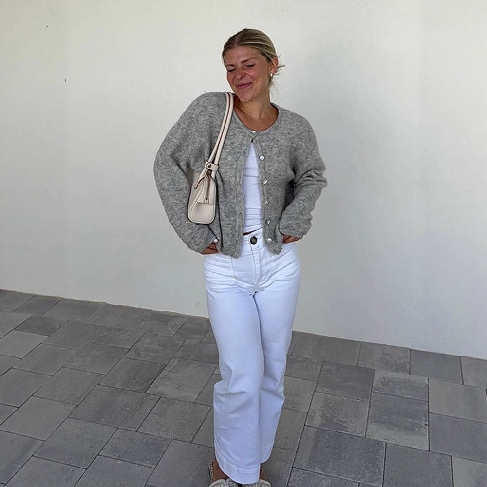 Damen lässige Strickjacke mit weitem Schnitt und Knopfdetails Drune