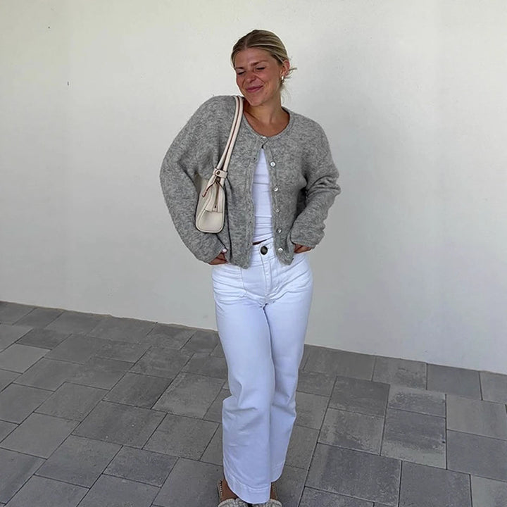 Damen lässige Strickjacke mit weitem Schnitt und Knopfdetails Drune