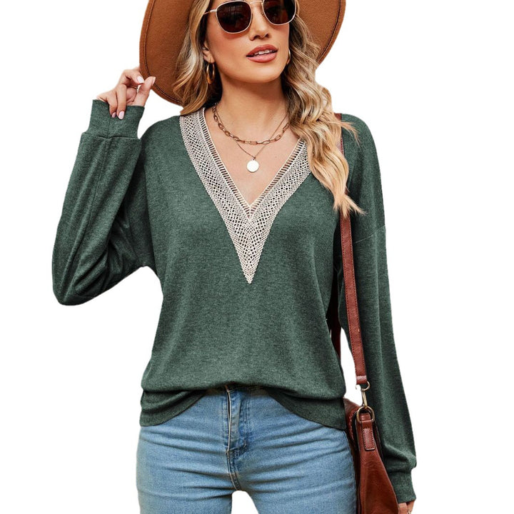 Damen V-Ausschnitt Pullover mit Spitzenakzenten und lässigem Schnitt Drune